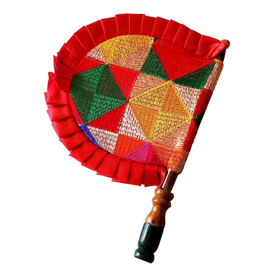 Pakhi Hand Fan With Embroidery Phulkari Pattern Punjabicharm