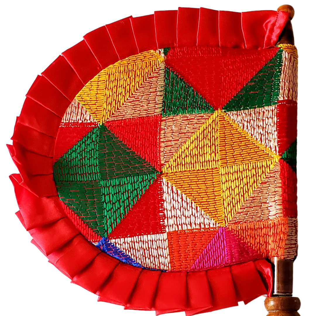 Pakhi (Hand Fan) with Embroidery - Phulkari Pattern