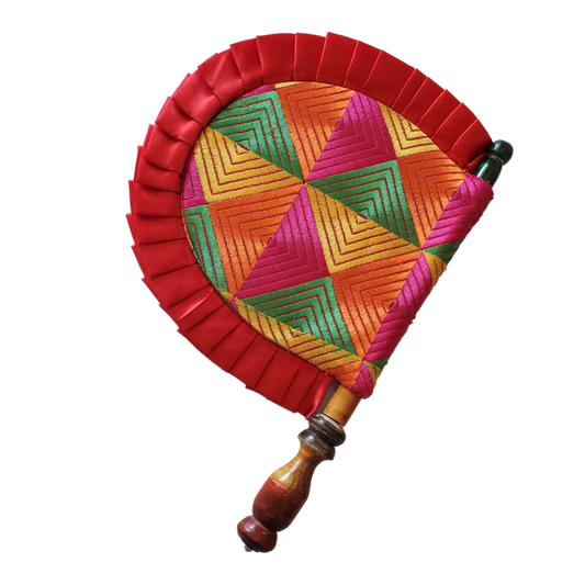 Pakhi (Hand Fan) with Embroidery - Geometrical Pattern