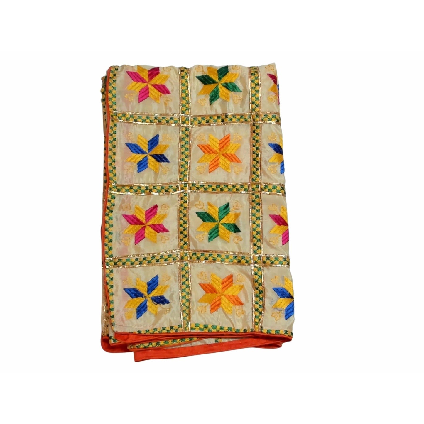 Phulkari dupatta - Floral pattern with Kanchan Gota work and golden lace