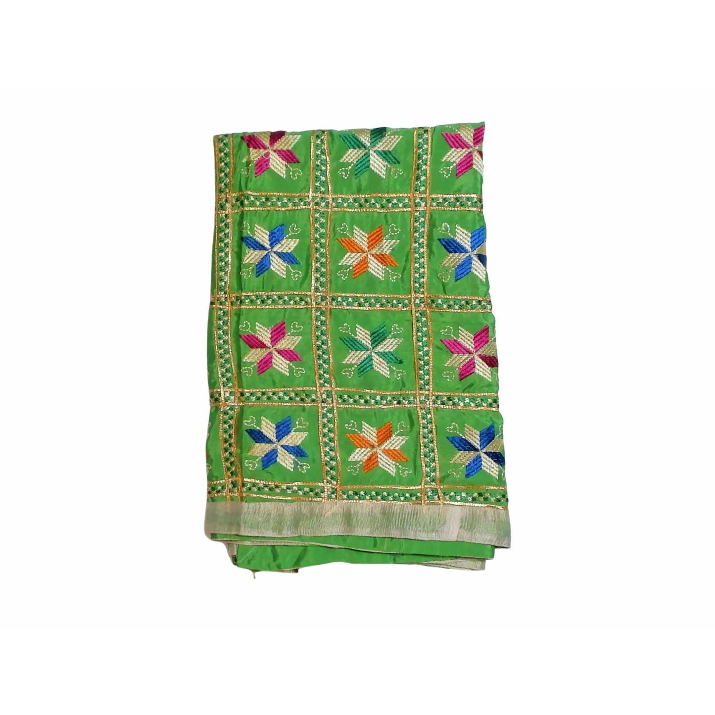 Phulkari dupatta - Floral pattern with Kanchan Gota work and golden lace