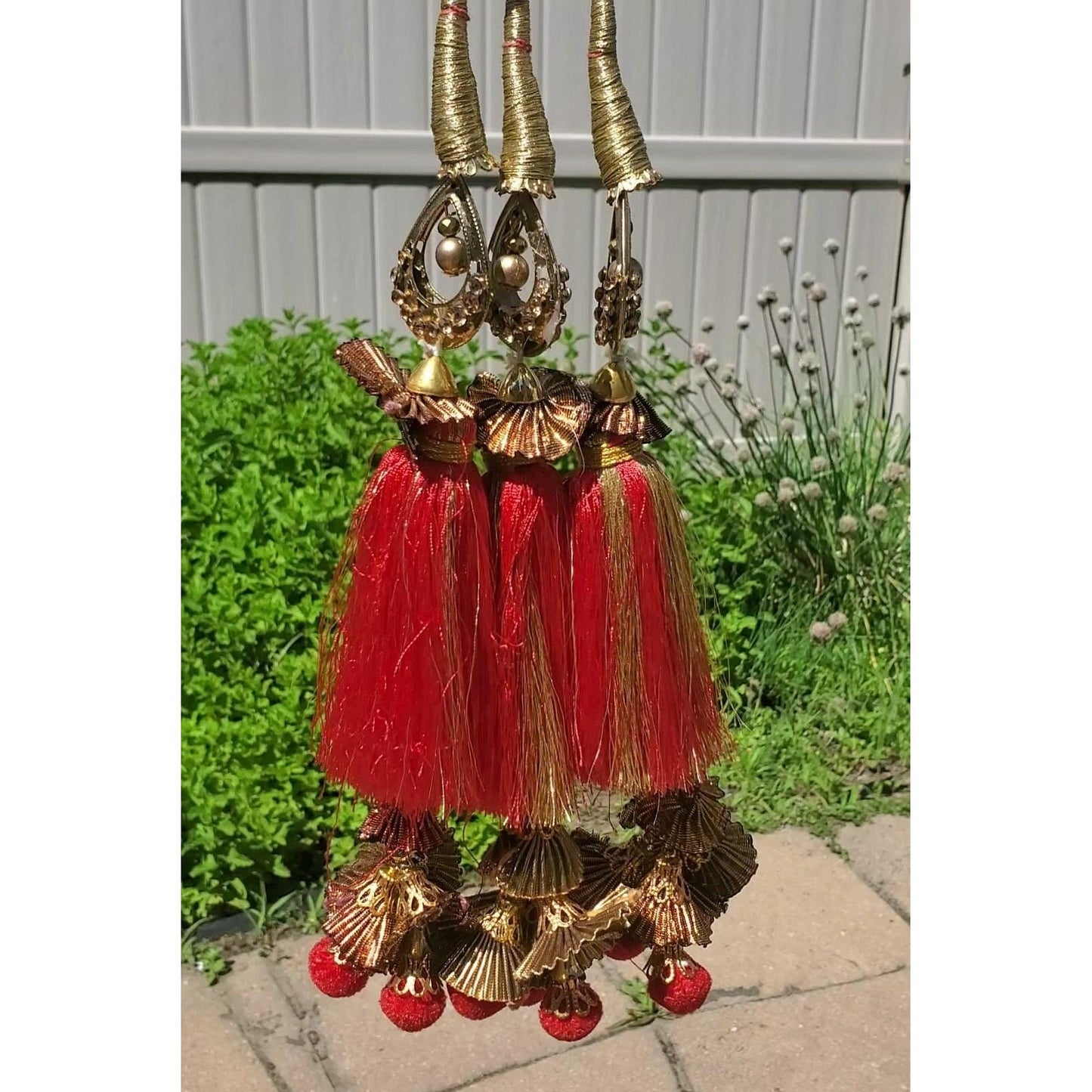 Beautiful red color parandi/paranda with Pom Pom, Gota and Stone work - Bollywood/Indian/Punjabi style