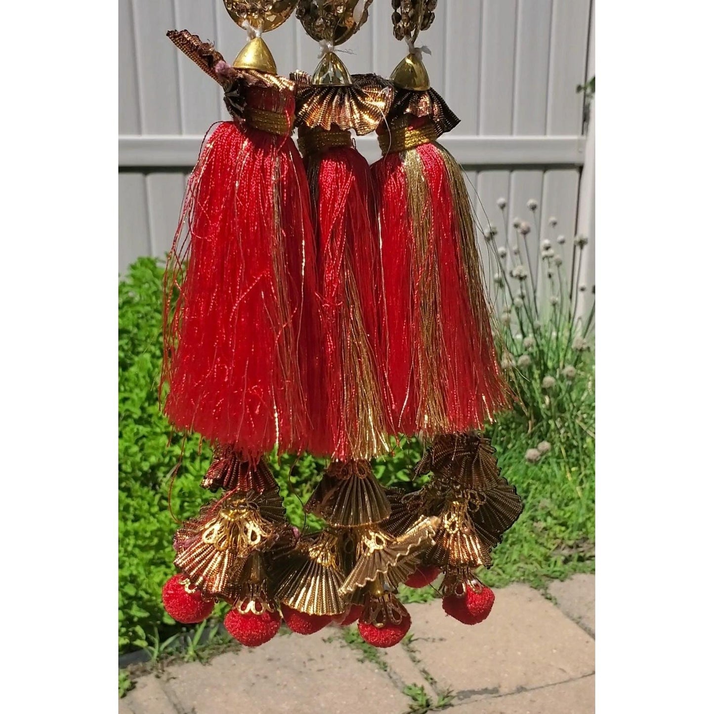 Beautiful red color parandi/paranda with Pom Pom, Gota and Stone work - Bollywood/Indian/Punjabi style