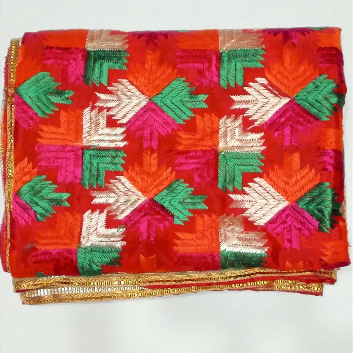 Phulkari / Fulkari Dupatta with beautiful embroidery work and golden lace