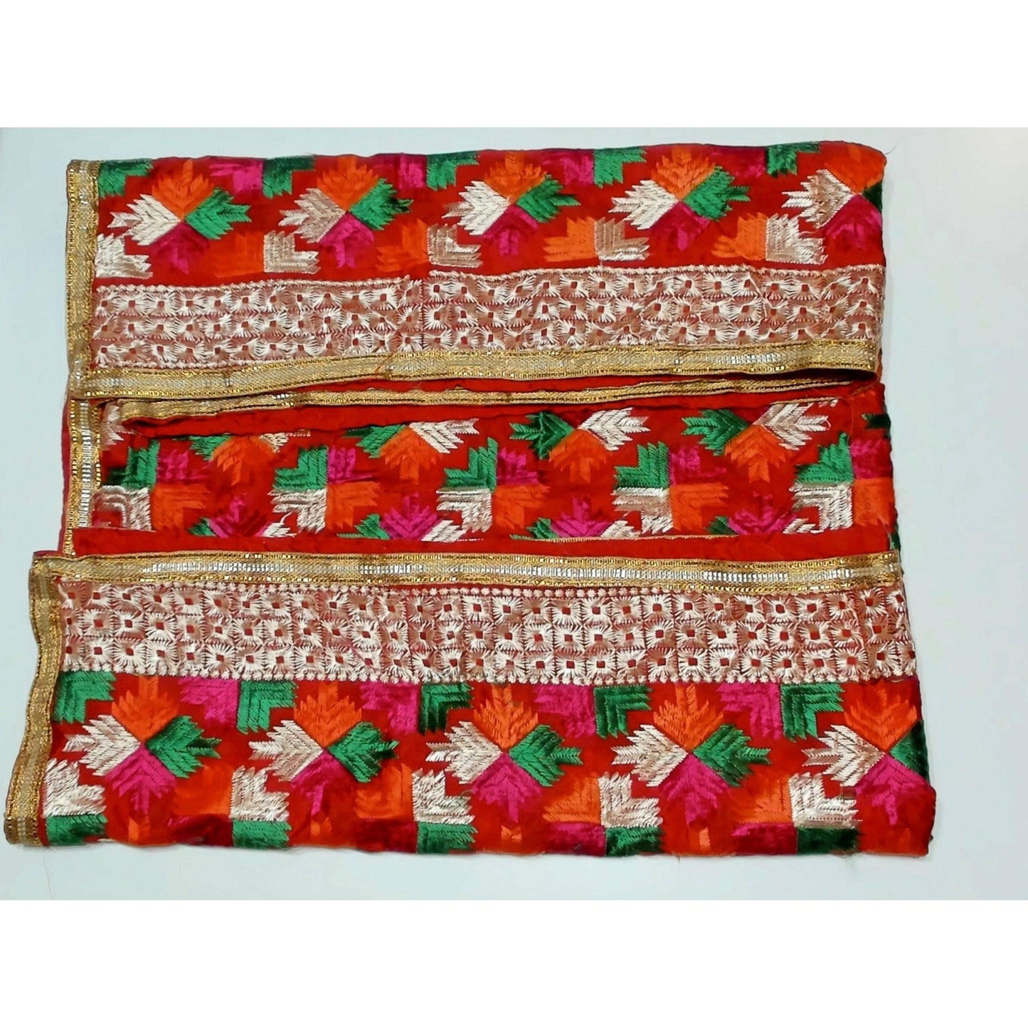 Phulkari / Fulkari Dupatta with beautiful embroidery work and golden lace