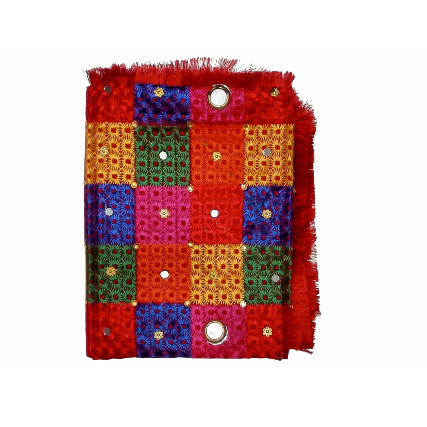 Phulkari / Fulkari Dupatta with beautiful embroidery work, mirror work and sequins all over the duppatta and red lace on the borders