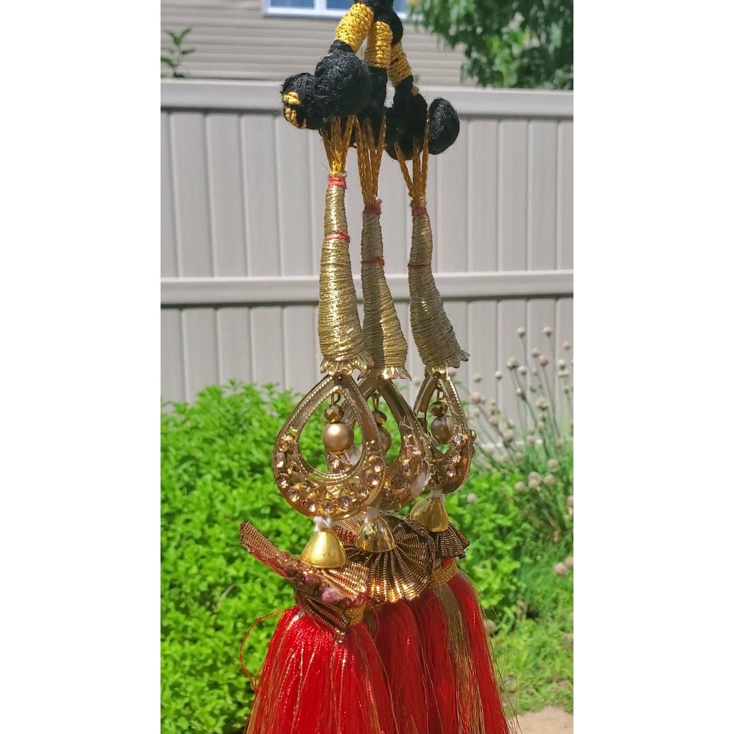 Beautiful red color parandi/paranda with Pom Pom, Gota and Stone work - Bollywood/Indian/Punjabi style