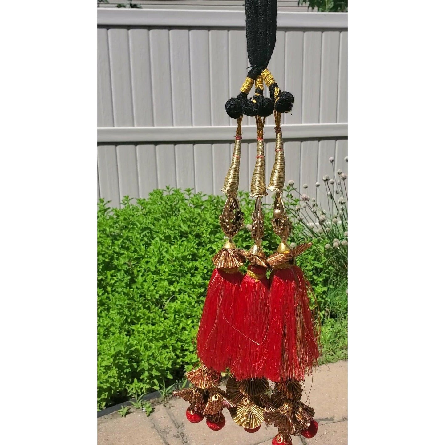 Beautiful red color parandi/paranda with Pom Pom, Gota and Stone work - Bollywood/Indian/Punjabi style