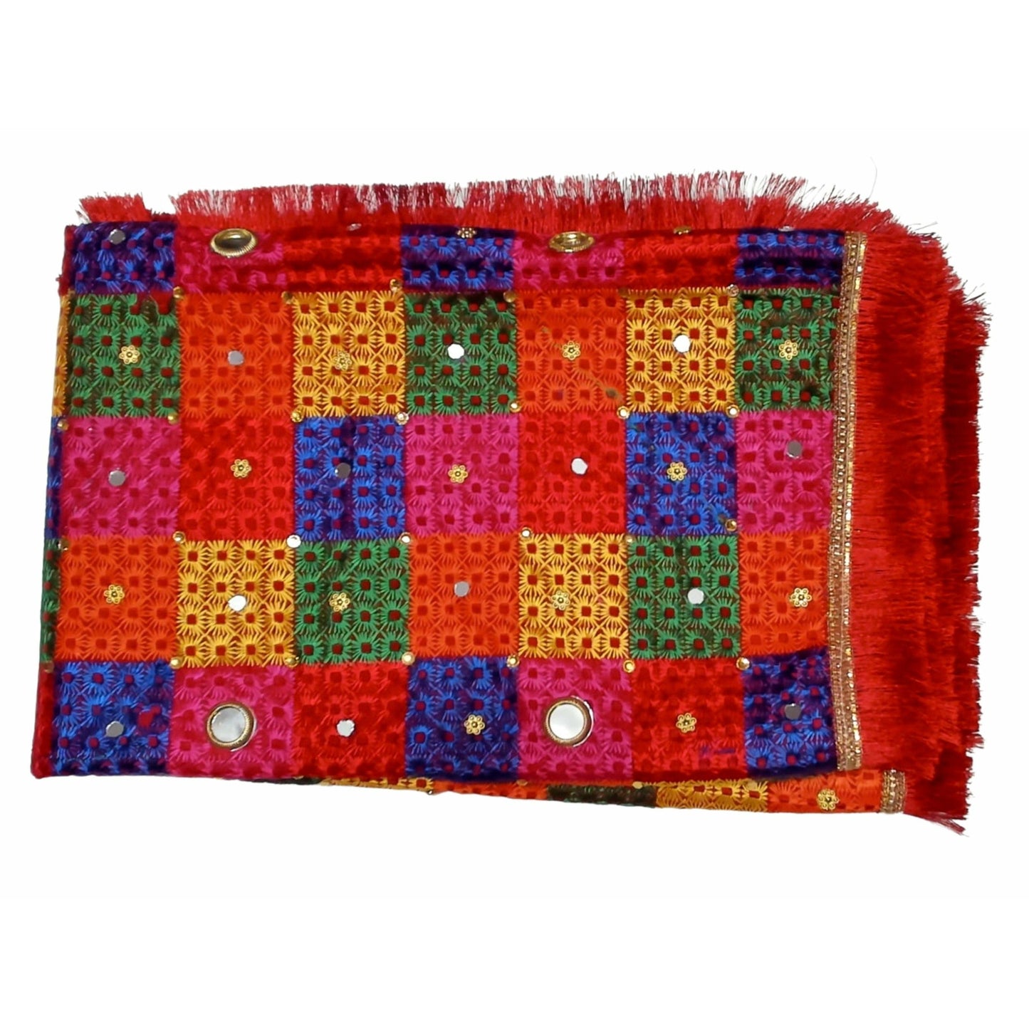 Phulkari / Fulkari Dupatta with beautiful embroidery work, mirror work and sequins all over the duppatta and red lace on the borders