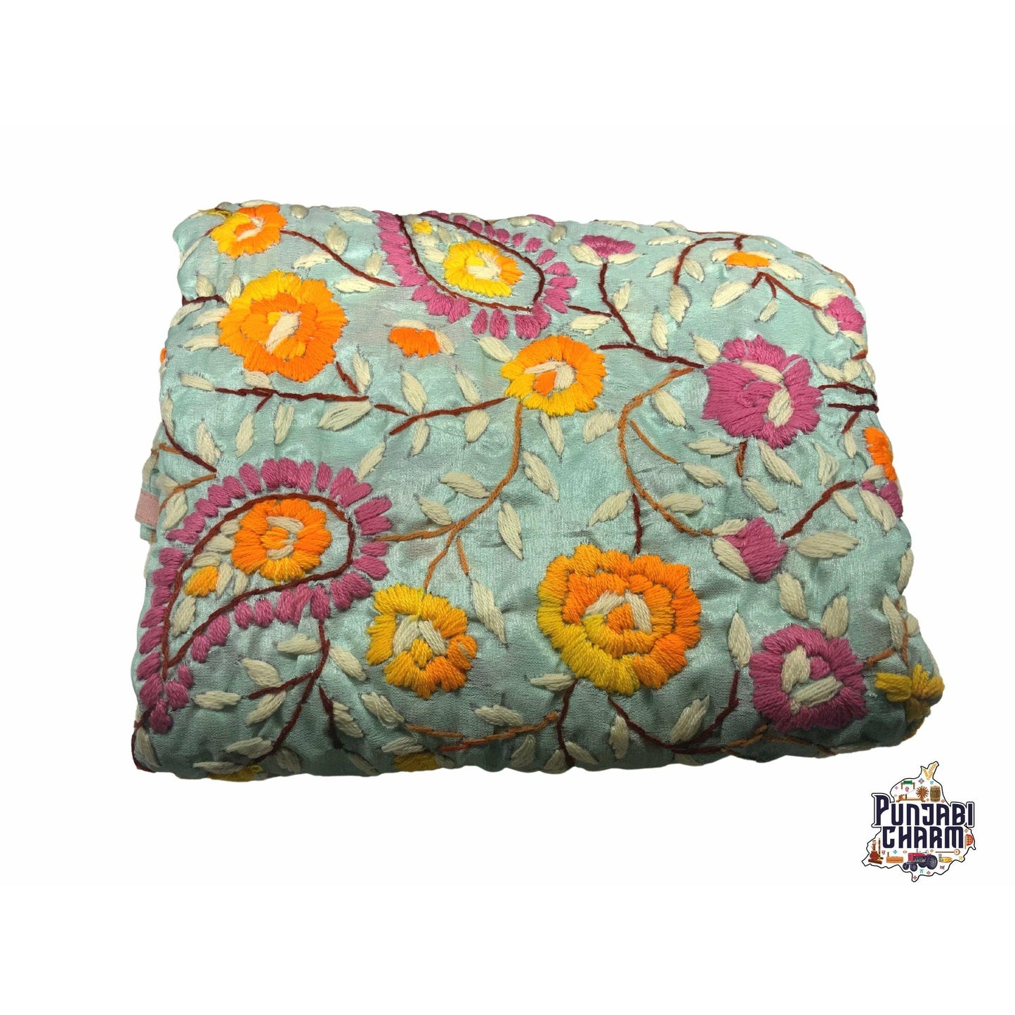 Beautiful Scarf/Dupatta with Embroidery by Hand with Pink lace all over the edges