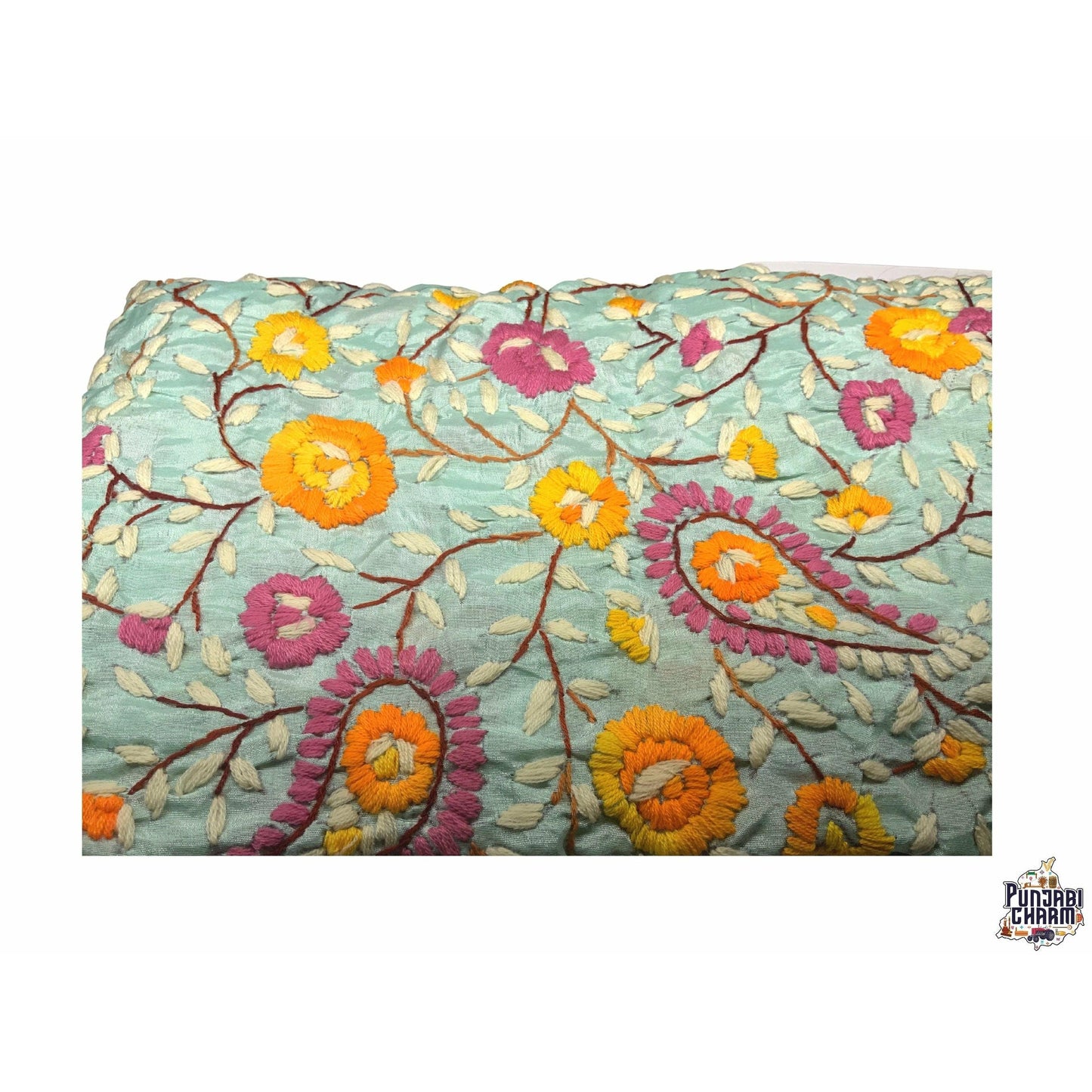 Beautiful Scarf/Dupatta with Embroidery by Hand with Pink lace all over the edges