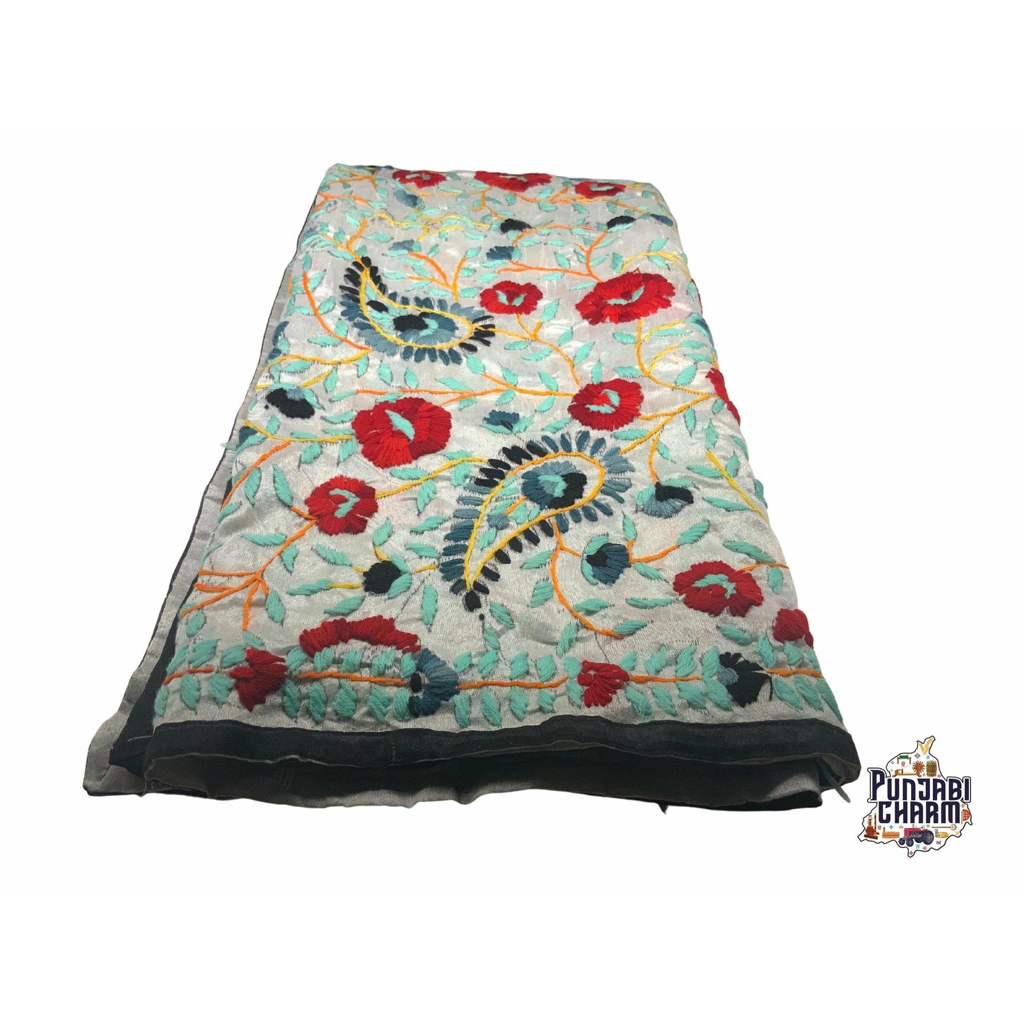 Beautiful Scarf/Dupatta with Embroidery by Hand with lace all over the edges