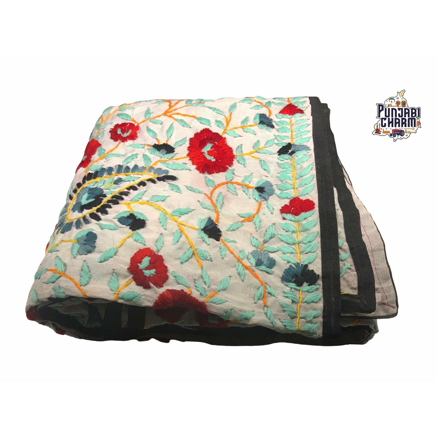 Beautiful Scarf/Dupatta with Embroidery by Hand with lace all over the edges