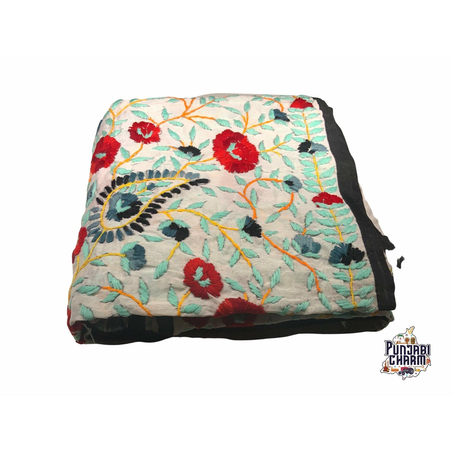 Beautiful Scarf/Dupatta with Embroidery by Hand with lace all over the edges