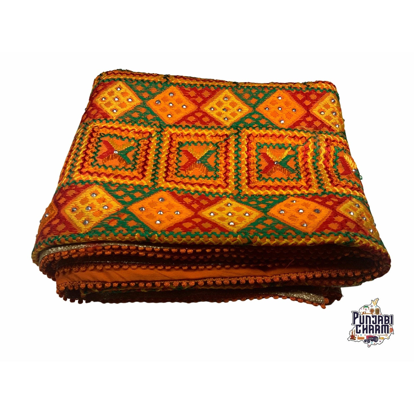 Beautiful Fulkari  pattern with golden lace on all the borders