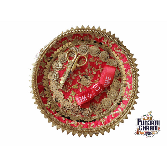 Welcome Shagun Set | Designer Plates with Scissor and Welcome Ribbon for Welcome Shagun | Wedding Shagun