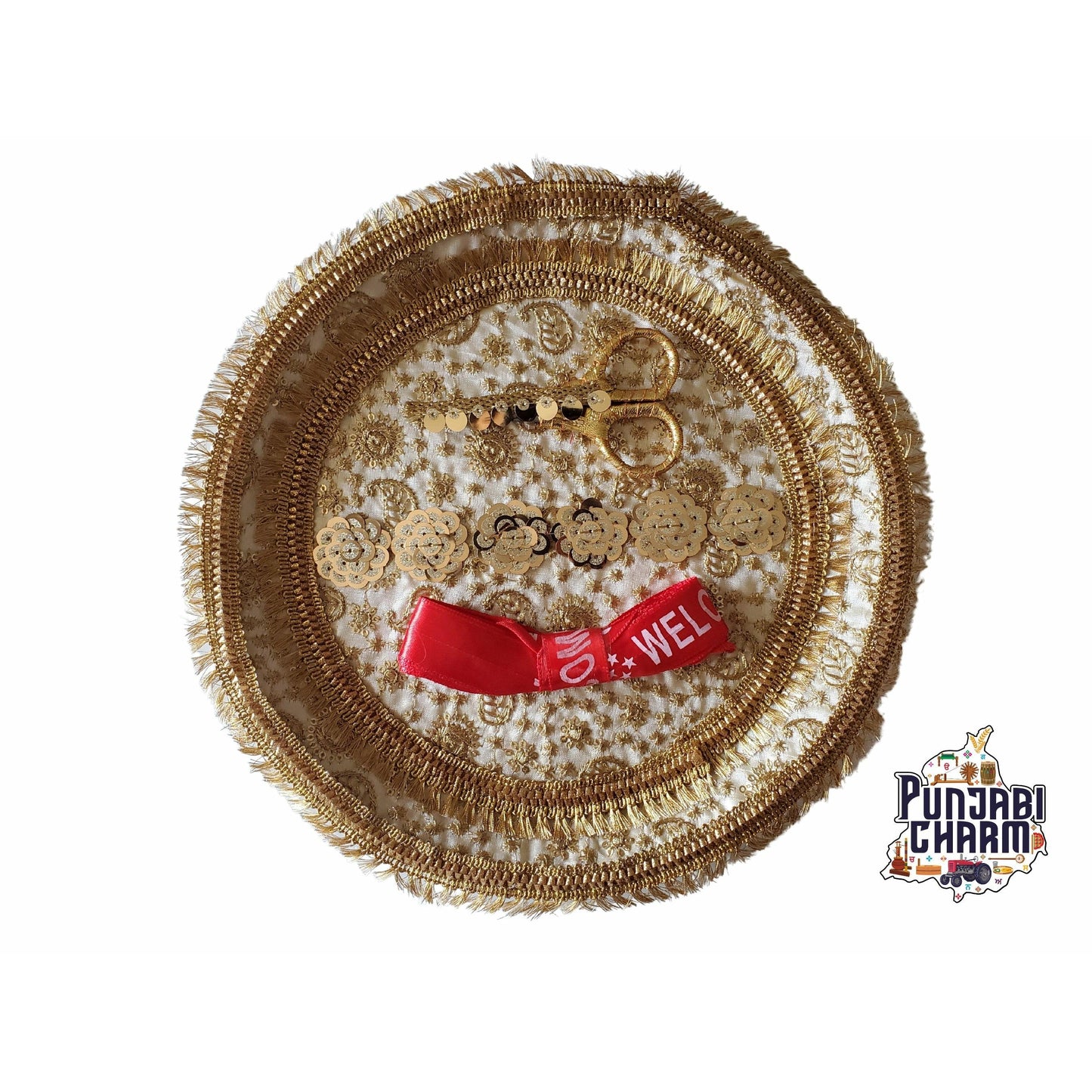 Welcome Shagun Set | Designer Plates with Scissor and Welcome Ribbon for Welcome Shagun | Wedding Shagun