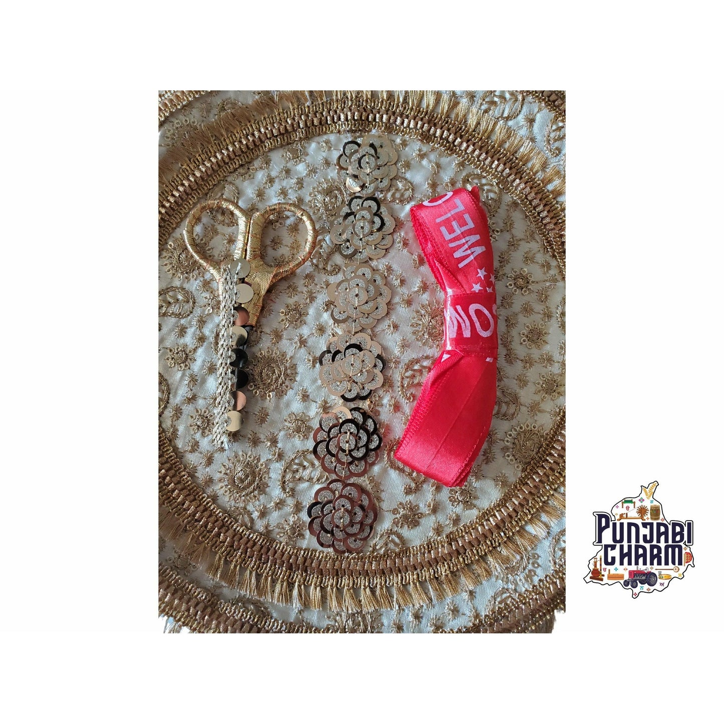 Welcome Shagun Set | Designer Plates with Scissor and Welcome Ribbon for Welcome Shagun | Wedding Shagun