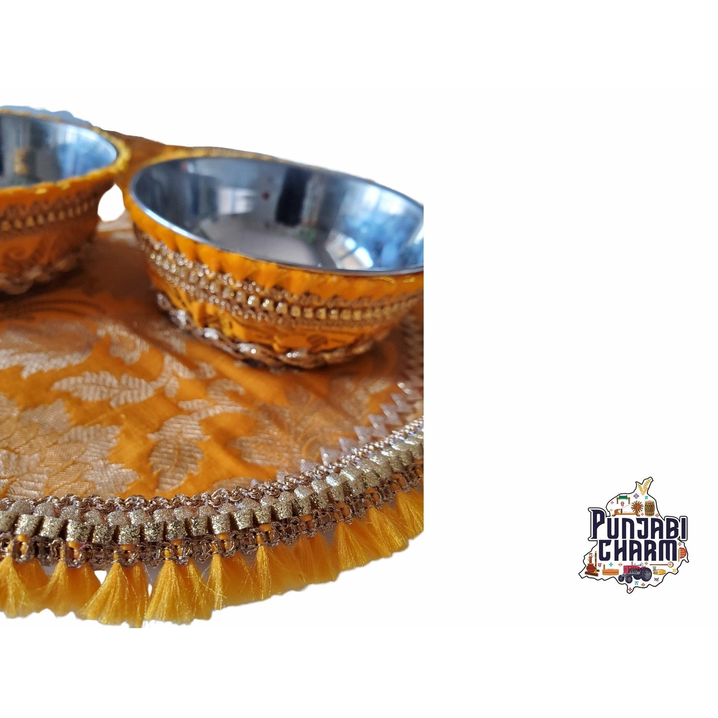Mehndi / Haldi / Batna Shagun Designer Plates with two Katoris / Kolis