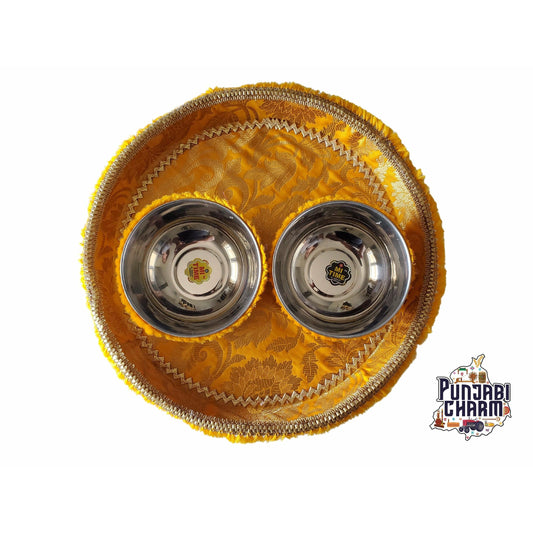 Mehndi / Haldi / Batna Shagun Designer Plates with two Katoris / Kolis