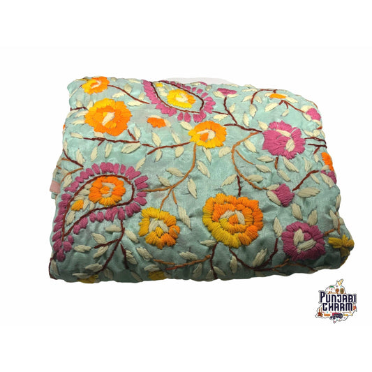 Beautiful Scarf/Dupatta with Embroidery by Hand with Pink lace all over the edges