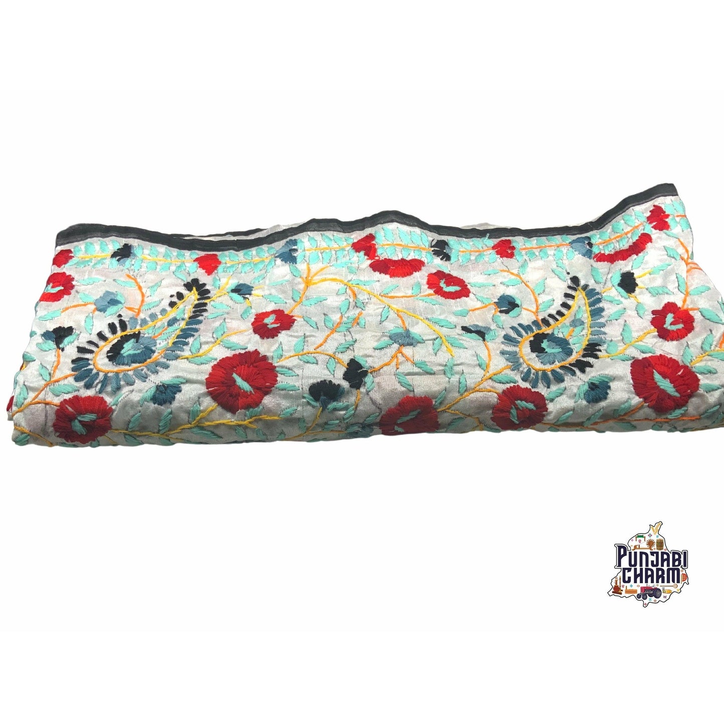 Beautiful Scarf/Dupatta with Embroidery by Hand with lace all over the edges