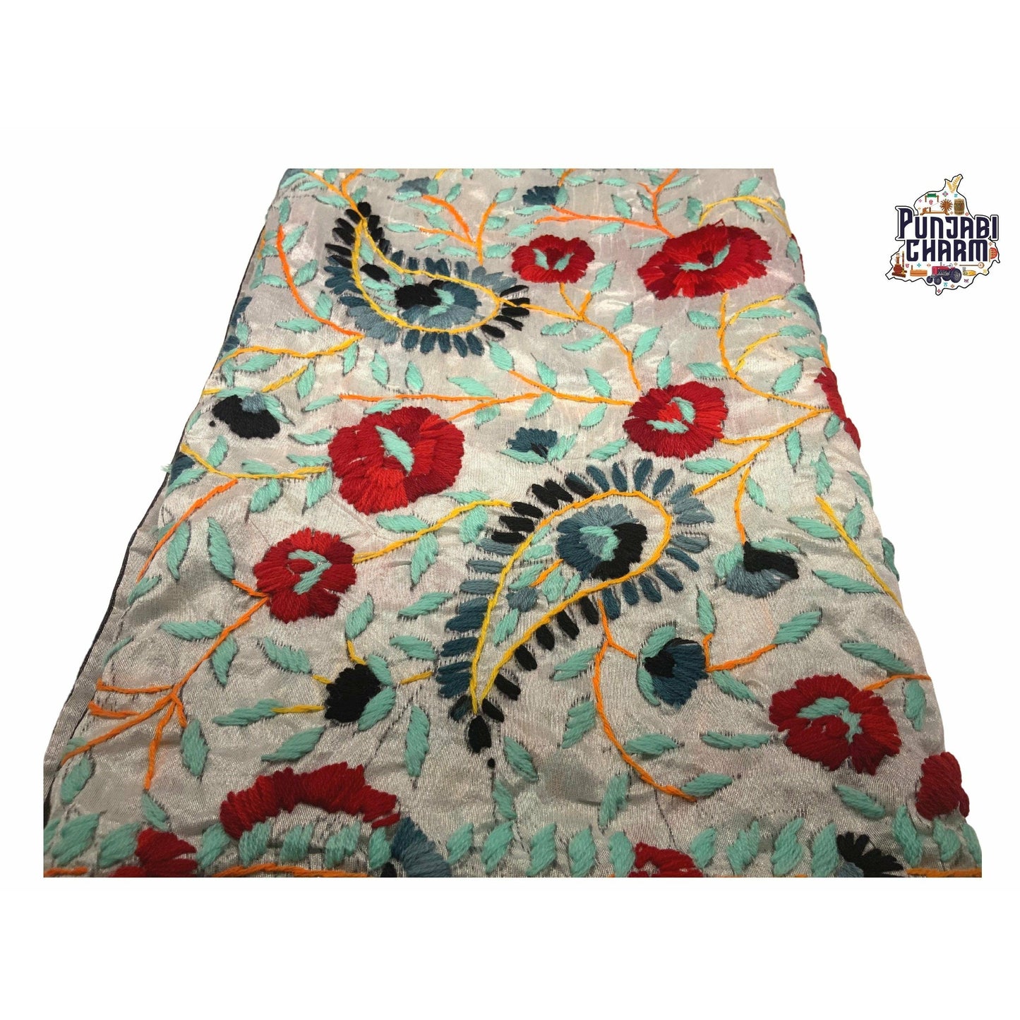 Beautiful Scarf/Dupatta with Embroidery by Hand with lace all over the edges