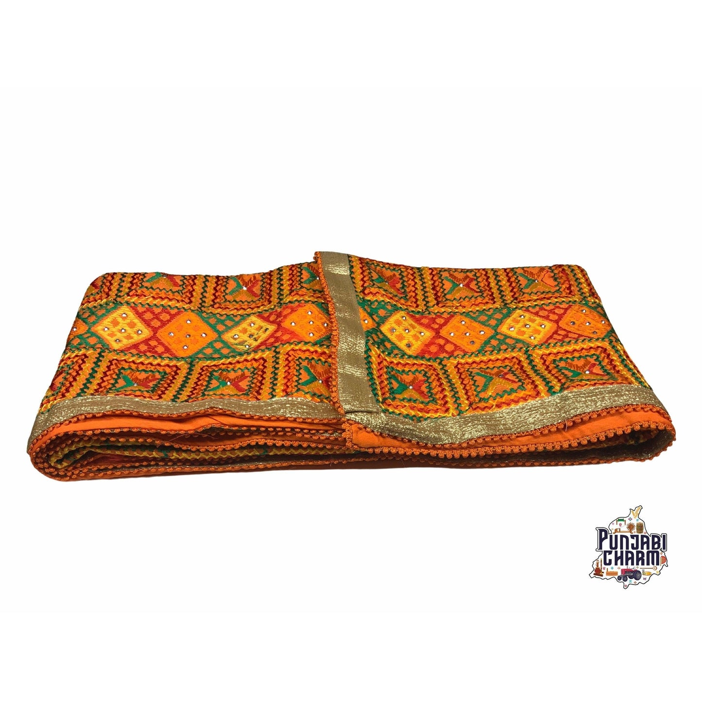 Beautiful Fulkari  pattern with golden lace on all the borders