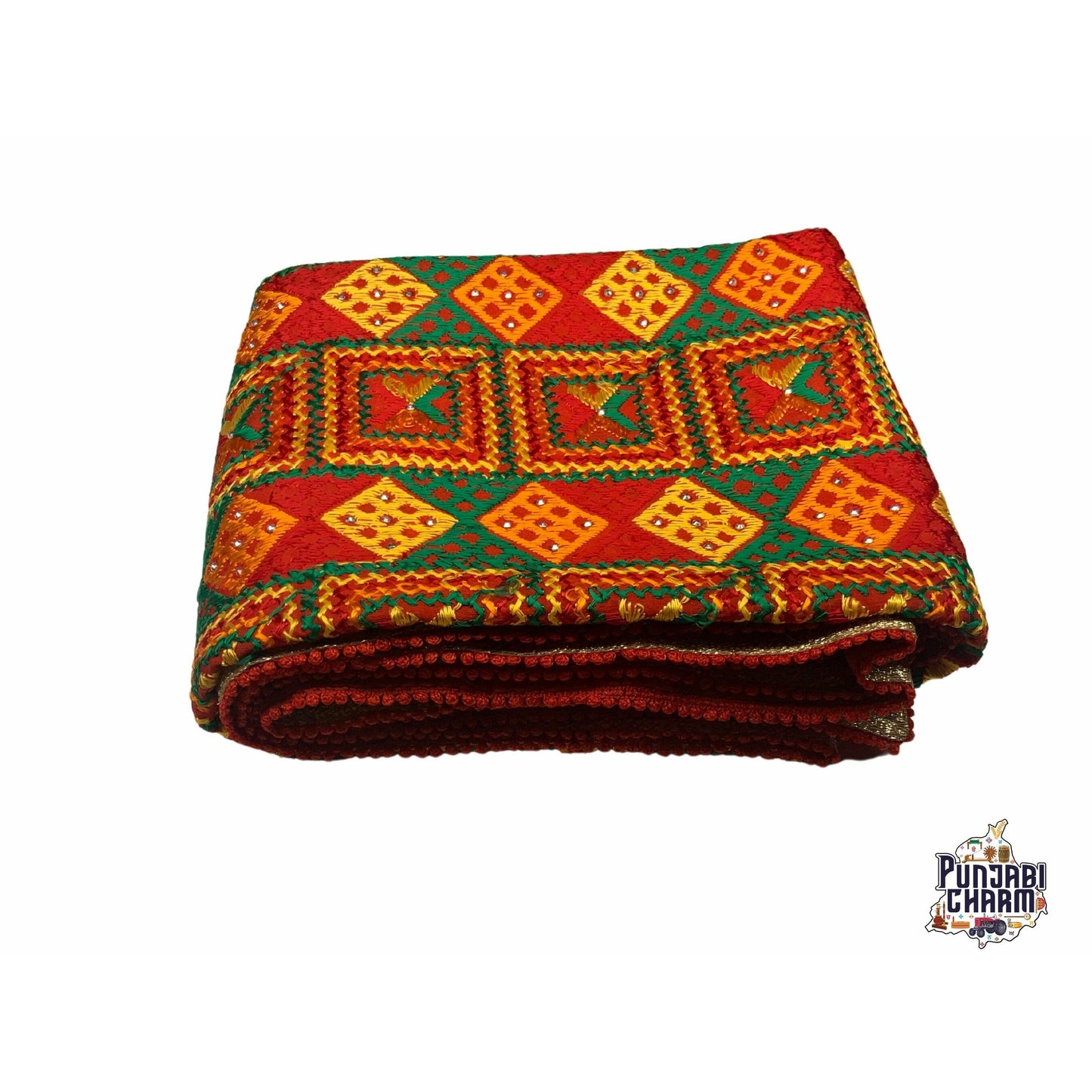 Beautiful Fulkari  pattern with golden lace on all the borders