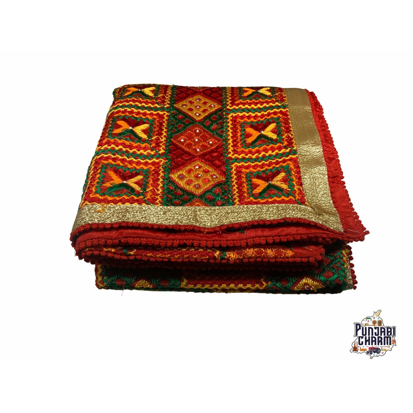 Beautiful Fulkari  pattern with golden lace on all the borders