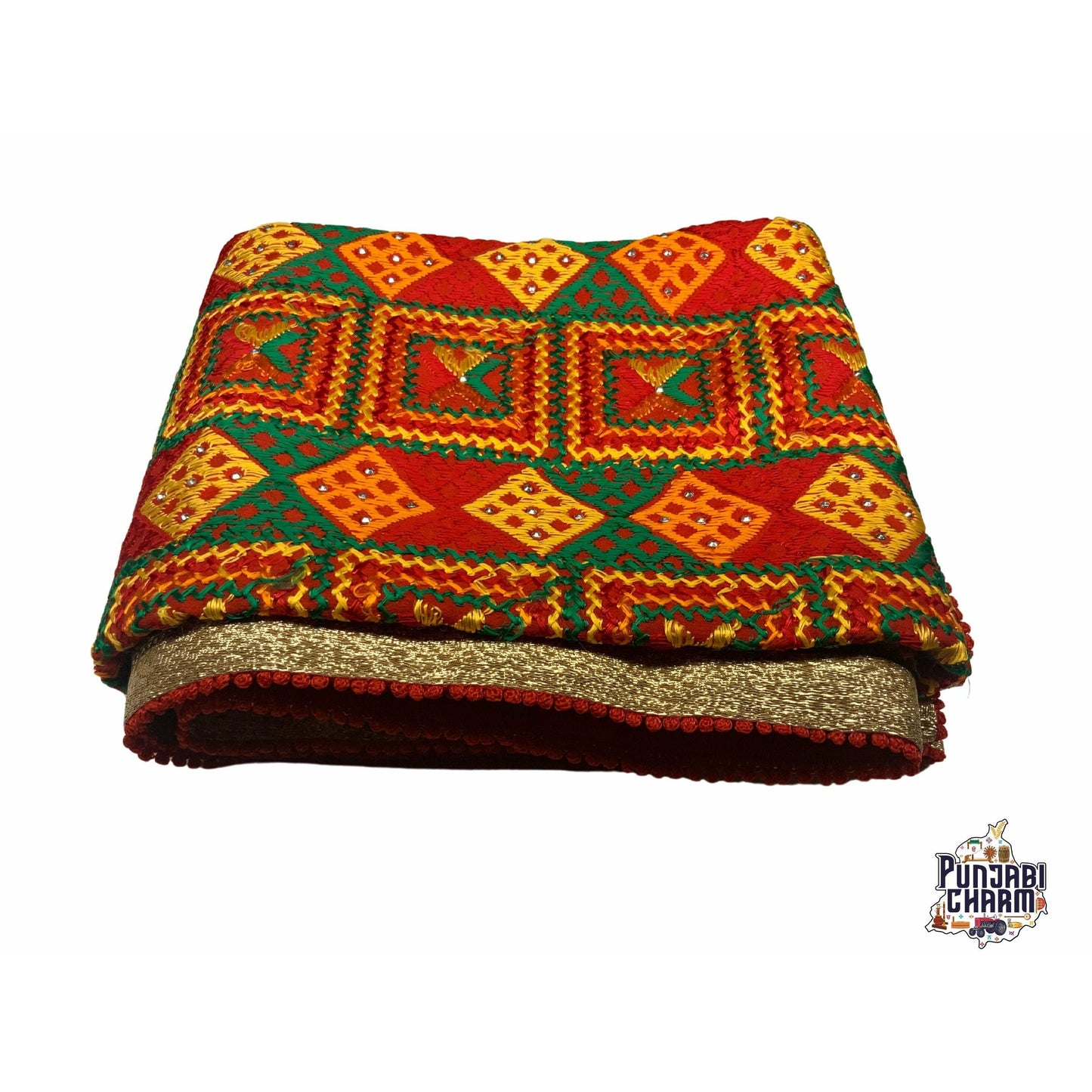 Beautiful Fulkari  pattern with golden lace on all the borders