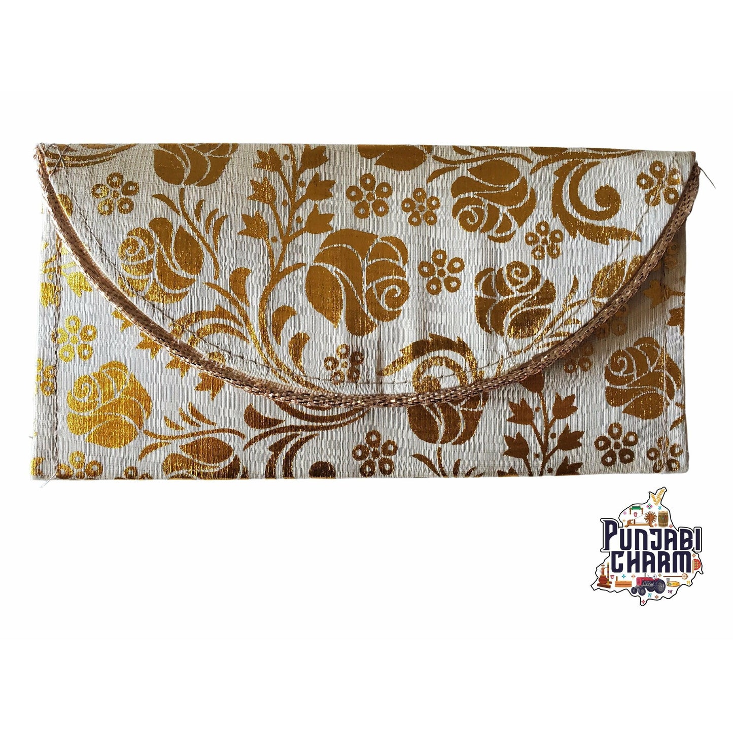 Wedding Envelope, Premium Raw Silk Fabric with Golden Floral Print | Money Envelope | Gift Envelope