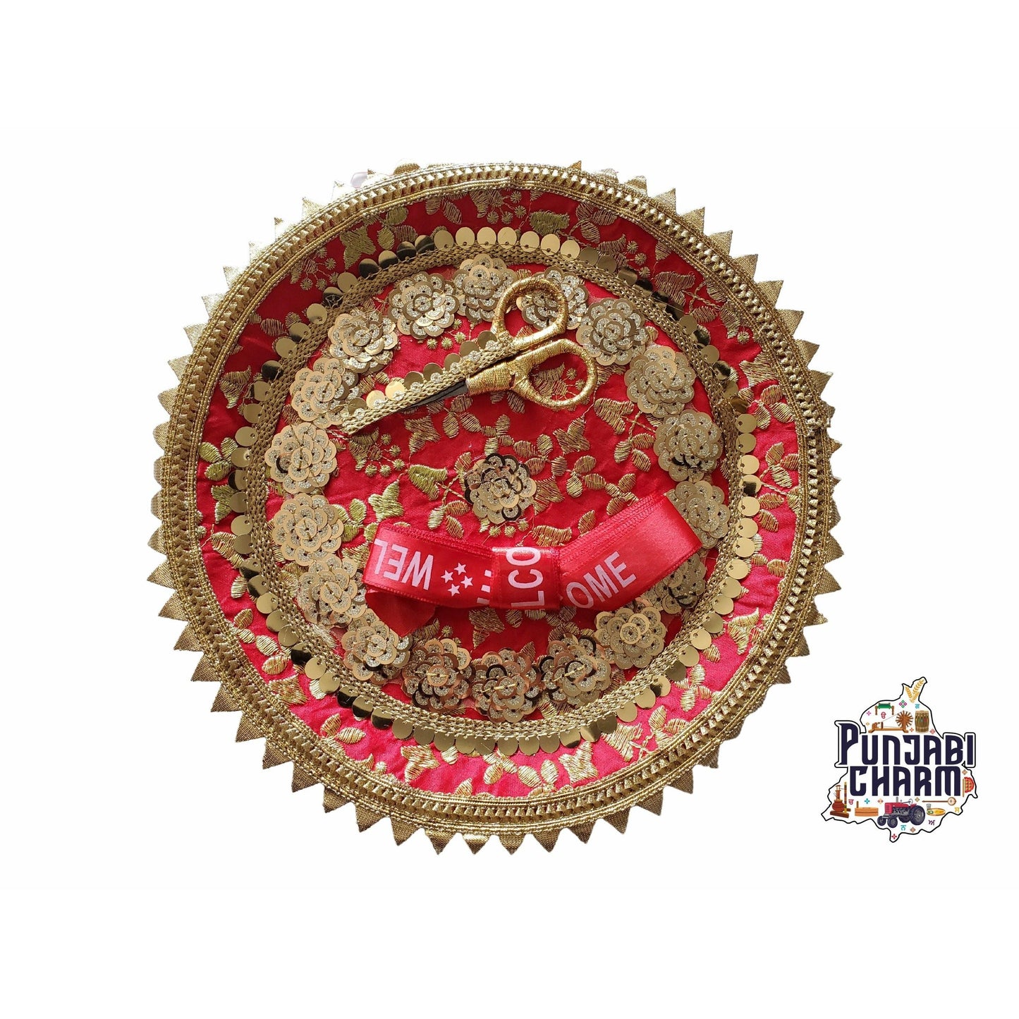 Welcome Shagun Set | Designer Plates with Scissor and Welcome Ribbon for Welcome Shagun | Wedding Shagun