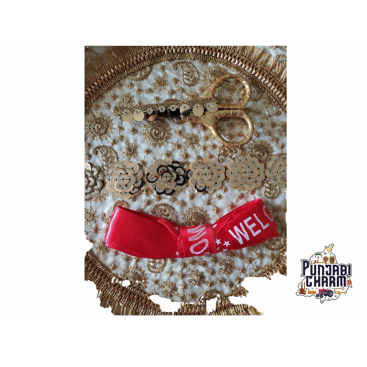 Welcome Shagun Set | Designer Plates with Scissor and Welcome Ribbon for Welcome Shagun | Wedding Shagun