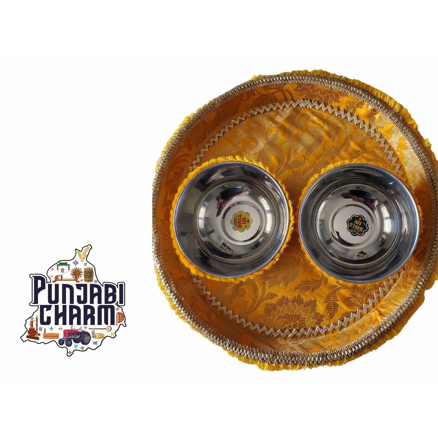 Mehndi / Haldi / Batna Shagun Designer Plates with two Katoris / Kolis