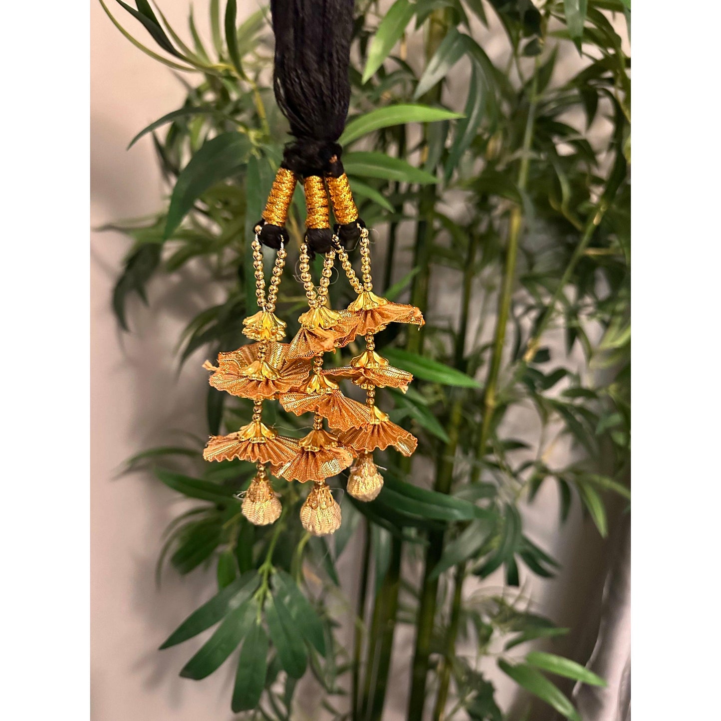 Beautiful golden parandi/paranda with Pom Pom - For Kids and Teenagers