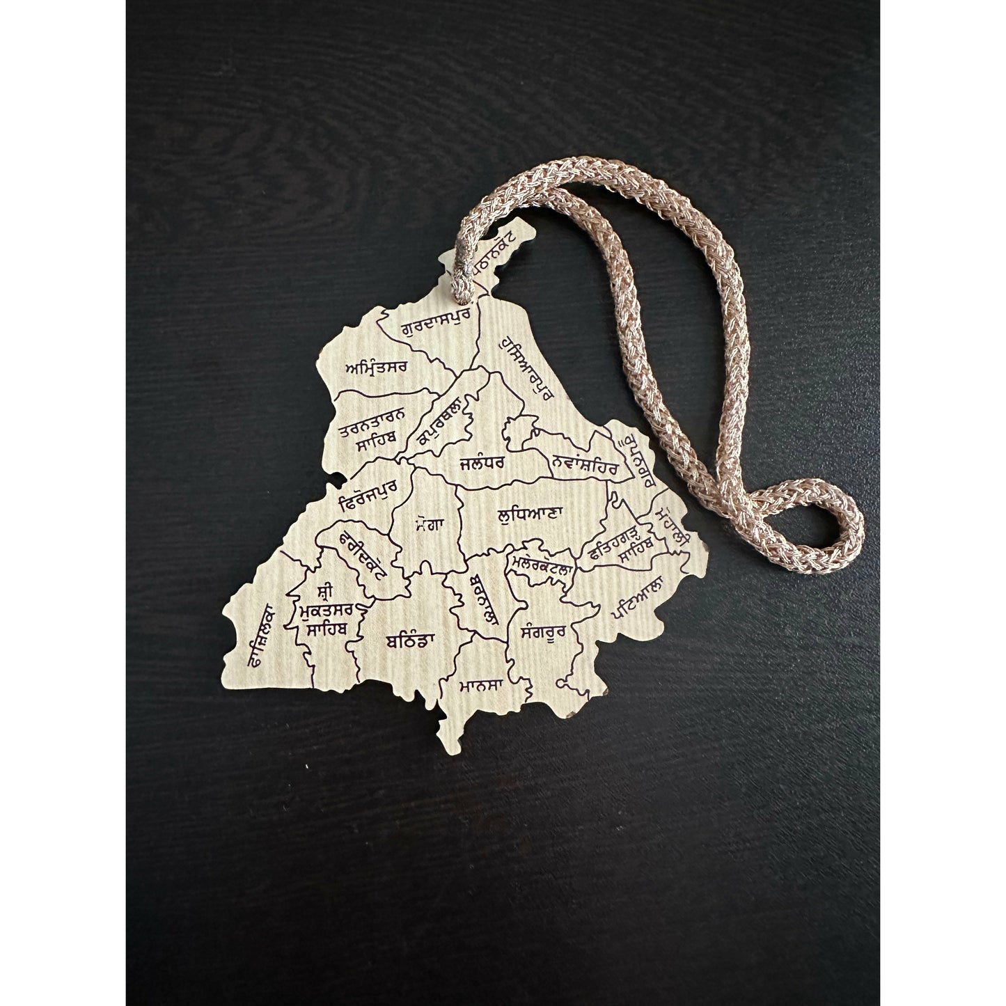 Wooden Punjab Map Car Hanging