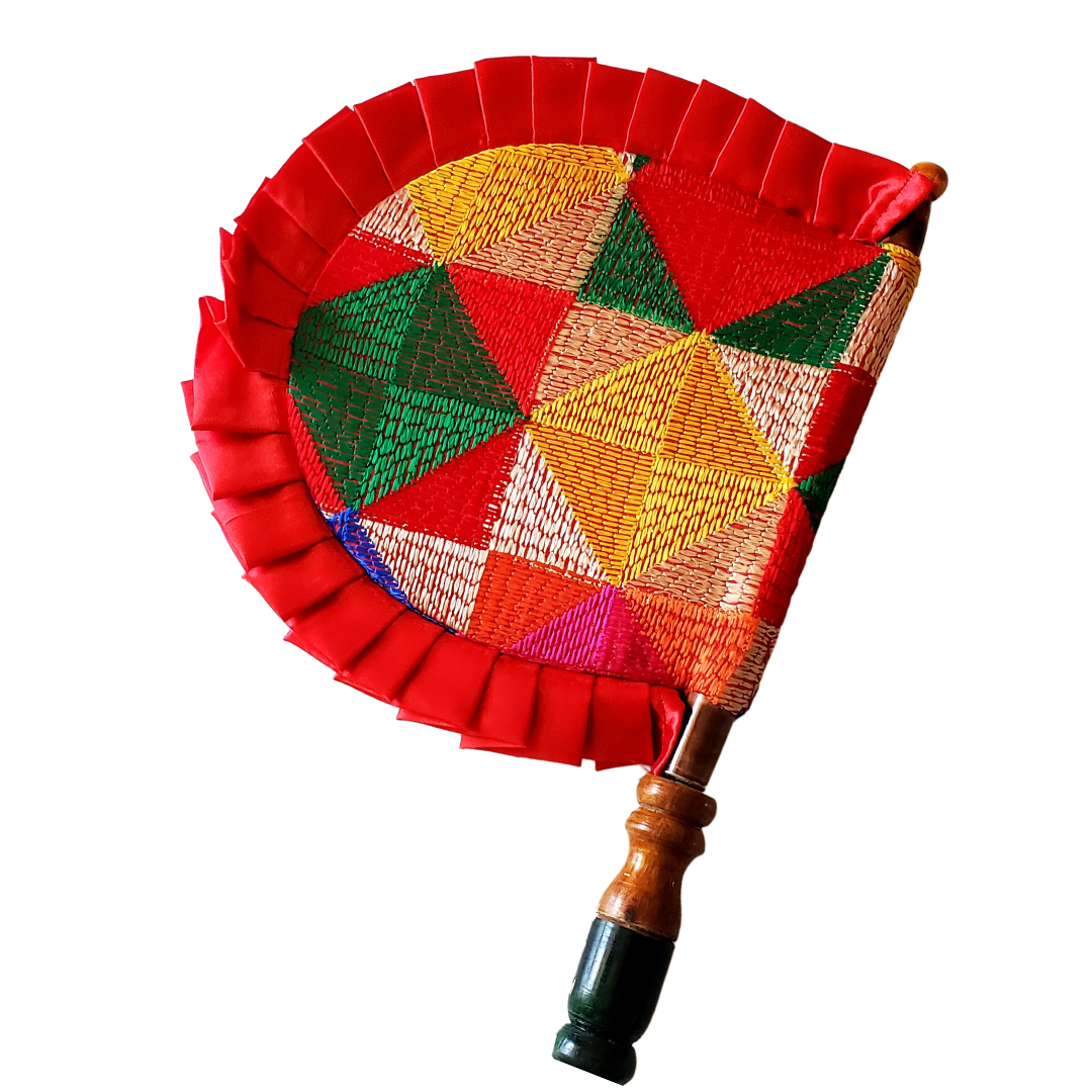 Pakhi (Hand Fan) with Embroidery - Phulkari Pattern