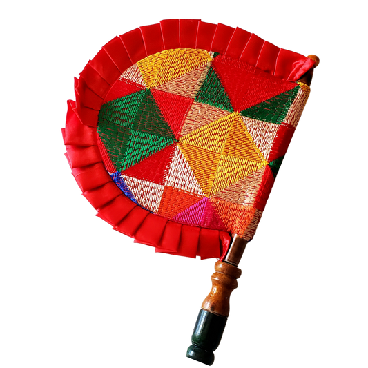 Pakhi (Hand Fan) with Embroidery - Phulkari Pattern
