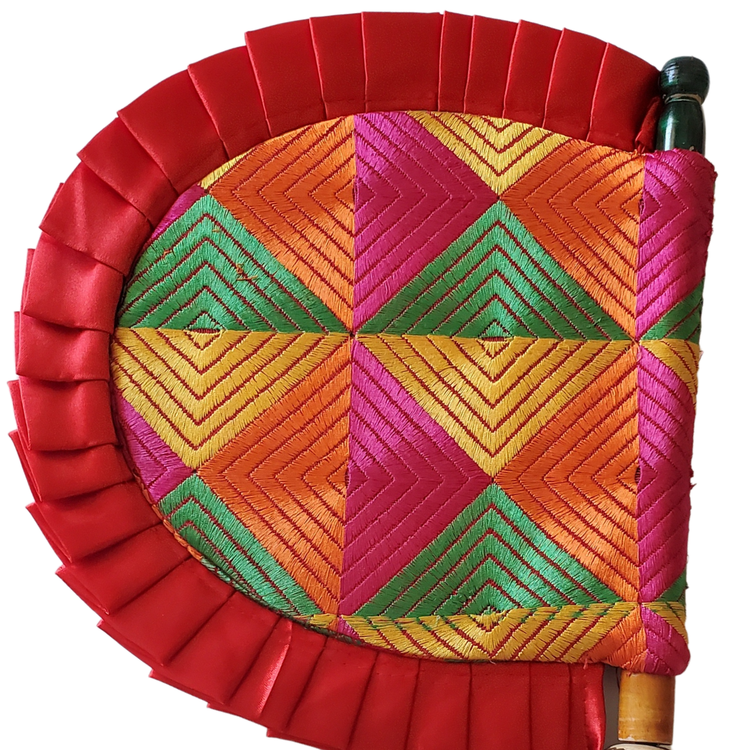 Pakhi (Hand Fan) with Embroidery - Geometrical Pattern