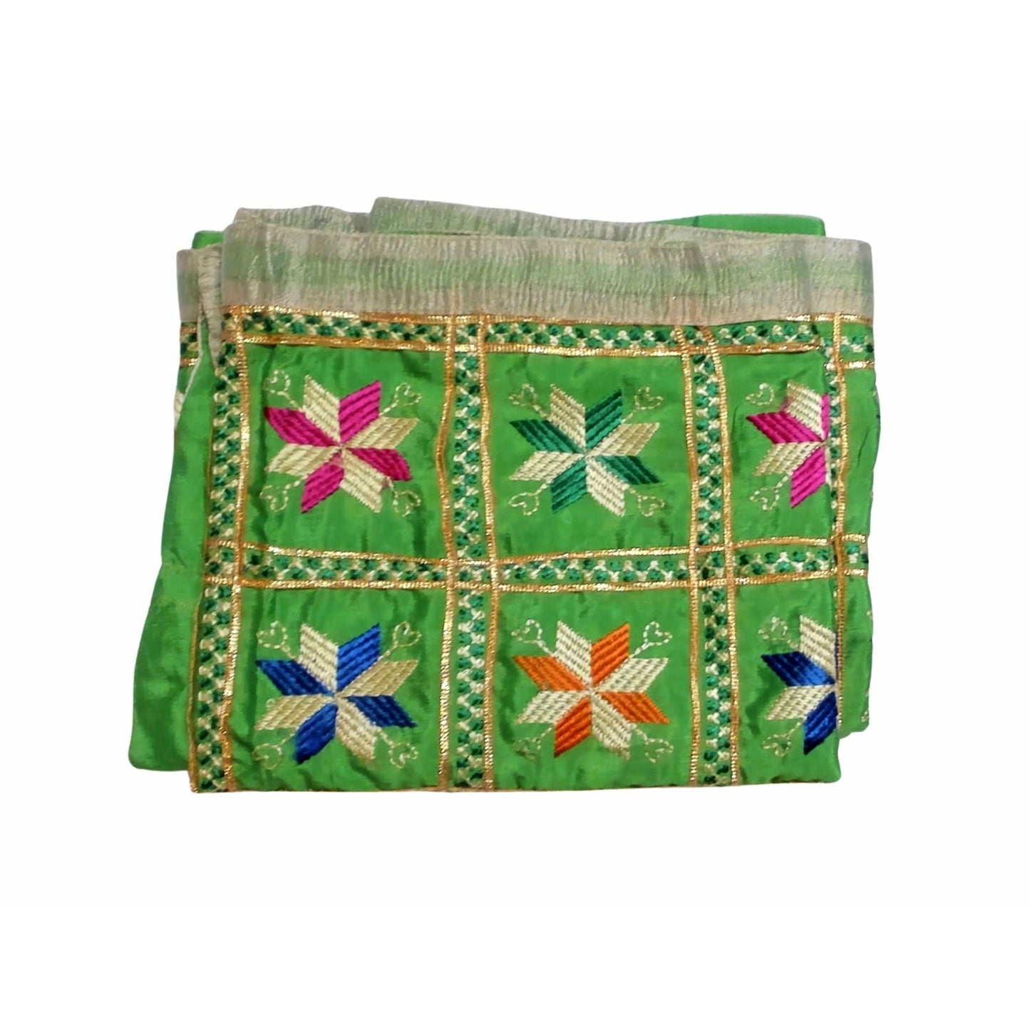 Phulkari dupatta - Floral pattern with Kanchan Gota work and golden lace