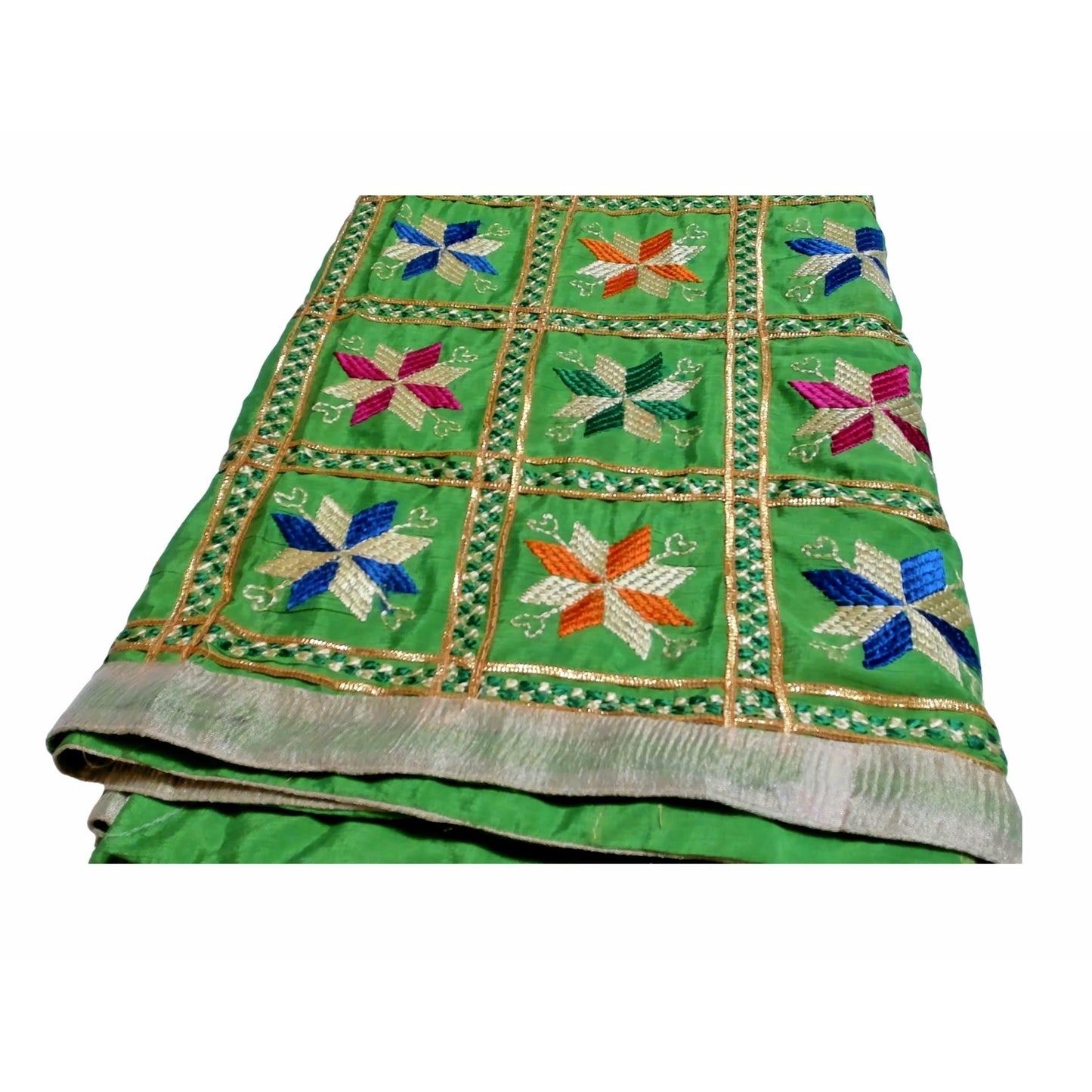 Phulkari dupatta - Floral pattern with Kanchan Gota work and golden lace